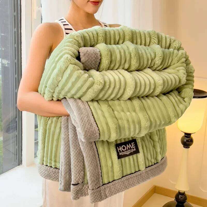 Solid Colour Rabbit Plush Striped Autumn Winter Warm Soft Fluffy Warmth Sofa Blankets for Throw Napping Shawl Blanket W260120