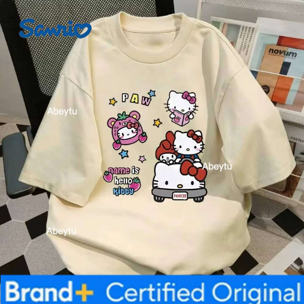 Sanrio MINISO Ashion Summer New HelloKitty Cartoon Cat Design Style Men Women T-Shirt Loose Fit Korean Version Age-Reducing Student Top H260120
