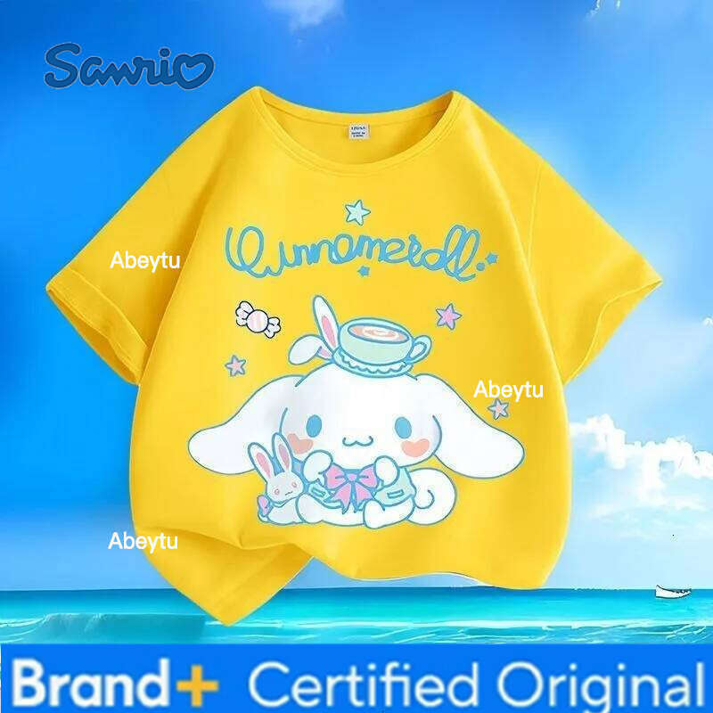 Sanrio Limited Time Low Price Kuromi Kids Crew Neck Loose Anti Wrinkle Machine Washable Tops T-shirt H260120