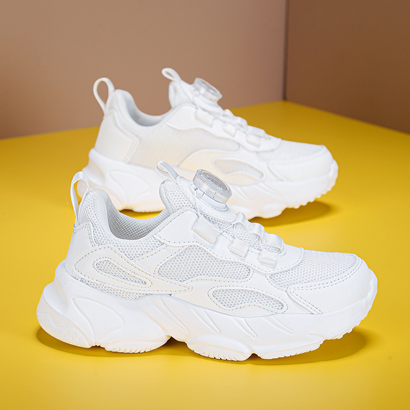 Girls' white sneakers, boys' spring-autumn mesh breathable large-sized children's soft-soled white sports shoes, breathable and comfort