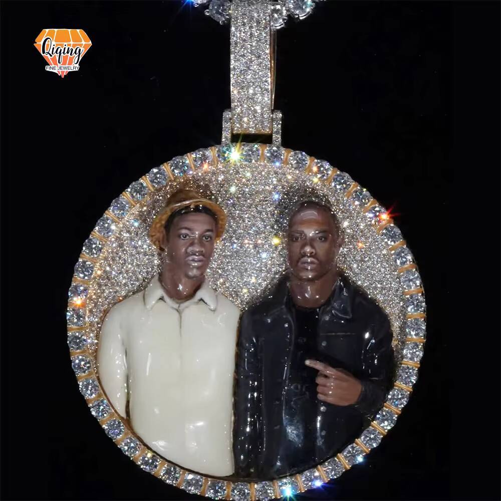 Custom Photo 3D Letter Pendant 925 Silver Personalized Picture Moissanite Enamel OEM Jewelry Factory HipHop Style Memory Gift