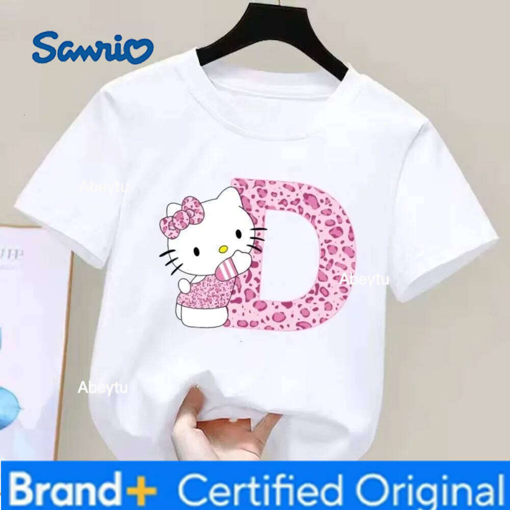 Sanrio MINISO Hello Kitty Letter A-Z Cotton Short-sleeved Top Summer T-shirt Girly Heart Soft Clothes Kawaii Birthday Gift Comfortable H260120