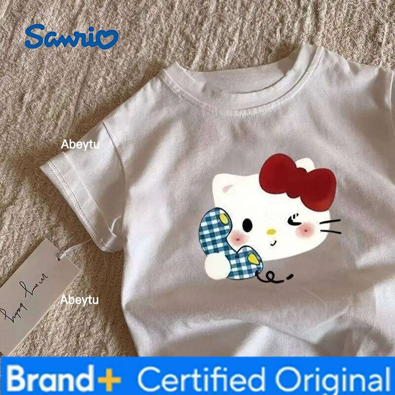 Sanrio Summer Baby Girls Clothes Children Hello Kitty Printed Short Sleeve T-shirts Kid Cotton Cartoon Breathable Soft Top H260120