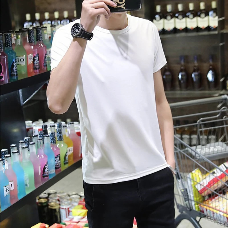 Soft Slim T-Shirt Men Plain Tee Standard Blank T Shirt Black White Tees Top 260119