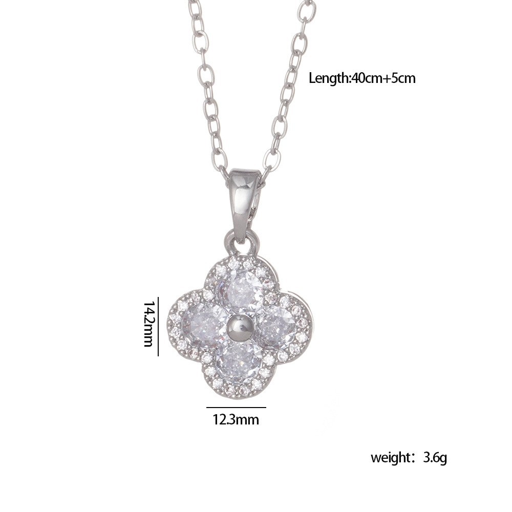 Cross-Border Hot Selling Full Zircon Lucky Colorful Diamond Four-Leaf Clover Titanium Steel Necklace for Women Ins Light Luxury Versatile Collarbone C - view 6
