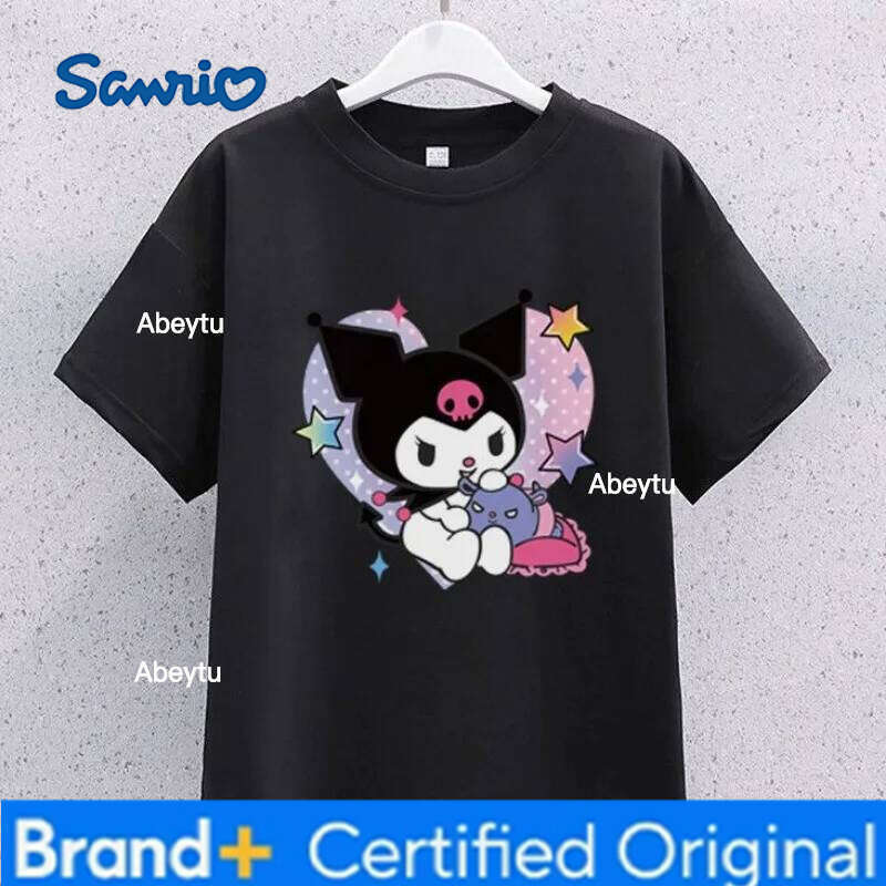 Sanrio Kawaii Kuromi Children T-shirt Pleated Skirt Two Piece Set MINISO Anime Lovely Student Summer Fashion Printing JK Uniform New H260120