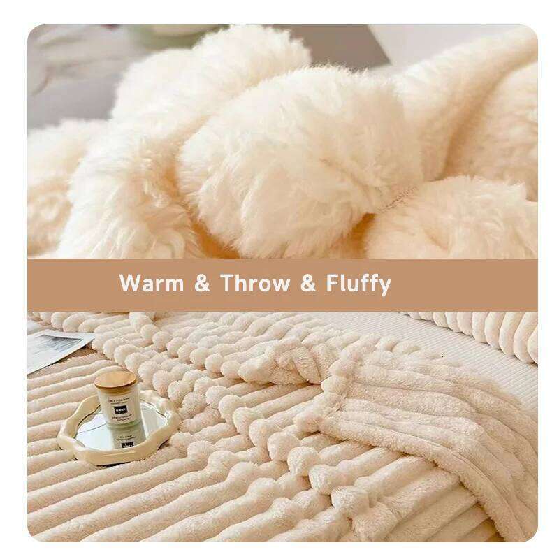 1pc Throw Blanket Bed - 250GSM Soft & Warm Fluffy Blanket, Decorative Striped Blankets for Winter Nap / Sleep W260120