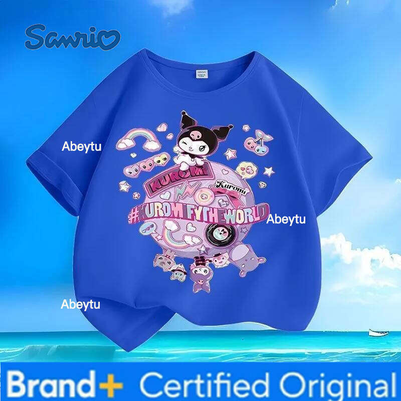 Sanrio My Melody Kuromi Candy-colored Cartoon Kids T-Shirts Summer New Arrival Crew Neck Trendy Short Sleeves for Boys & Girls H260120