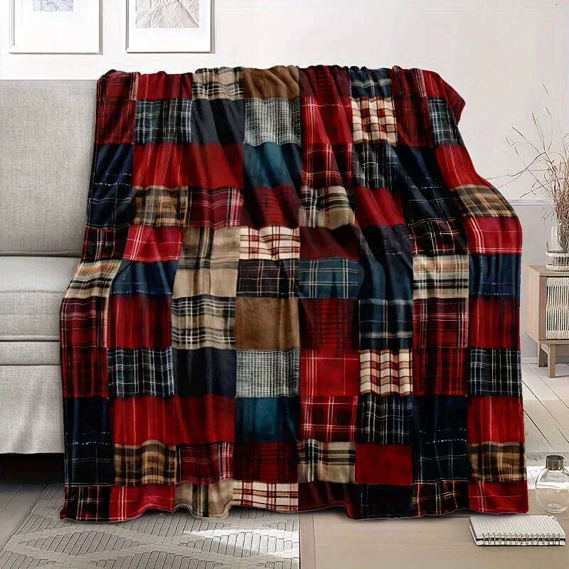 Cozy Vintage Plaid Flannel Throw Blanket Soft & Warm for Couch, Bed Office Travel - Ideal Christmas or Birthday Gift W260120