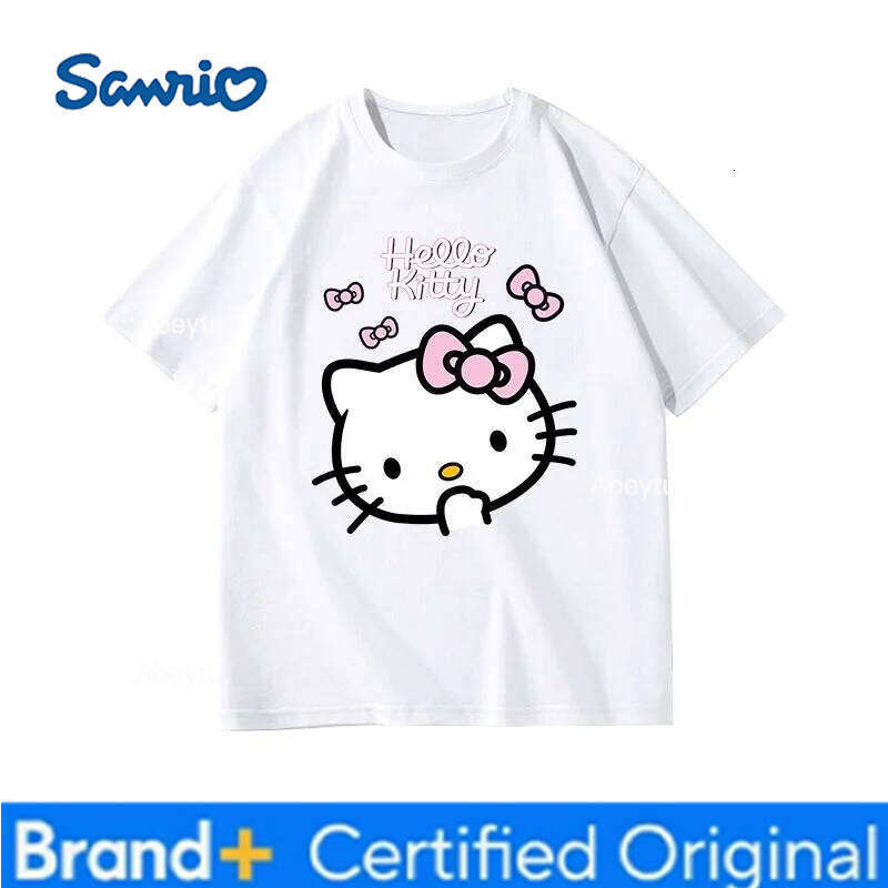 Sanrio HelloKitty Sweet and Cute Printed Summer Children's Parent Child Outdoor Leisure Street Fashion T-shirt H260120