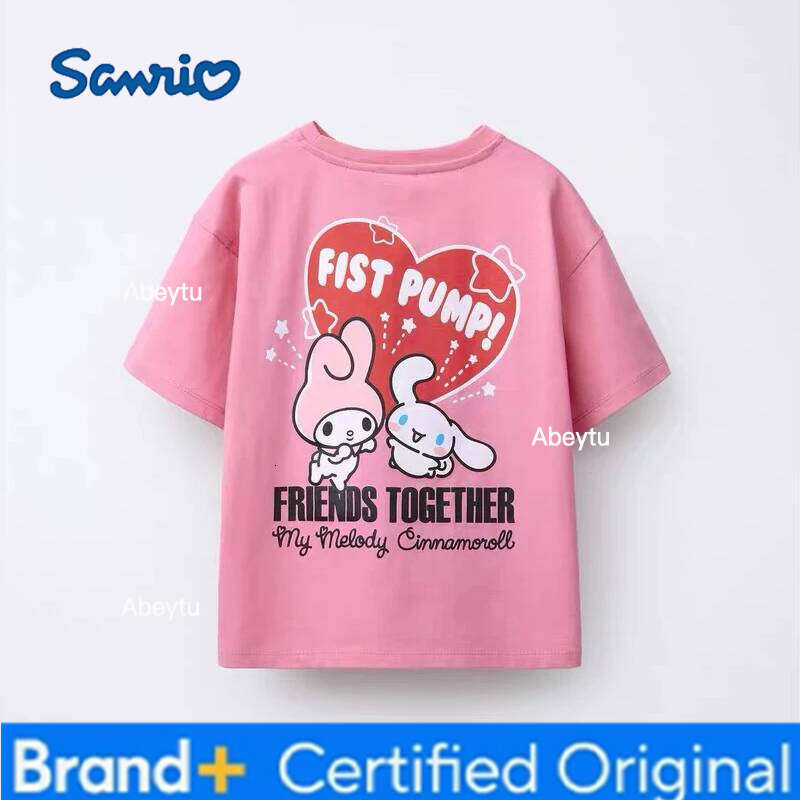 Sanrio Fashion Design Girls Short Sleeve Tees Summer Clothing Loose O-neck Kids T Shirts Tops Children's Wear Cartoon Cute Girl Tshirts H260120