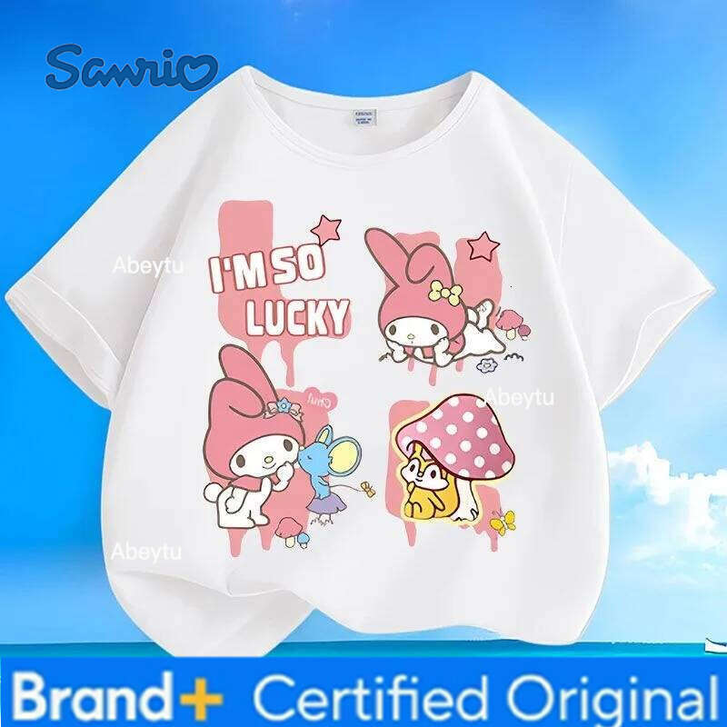 Sanrio Special Sale Summer New Kuromi Print Kids Tees Skin-friendly Breathable Easy Care Loose Versatile Crew Neck Tops H260120
