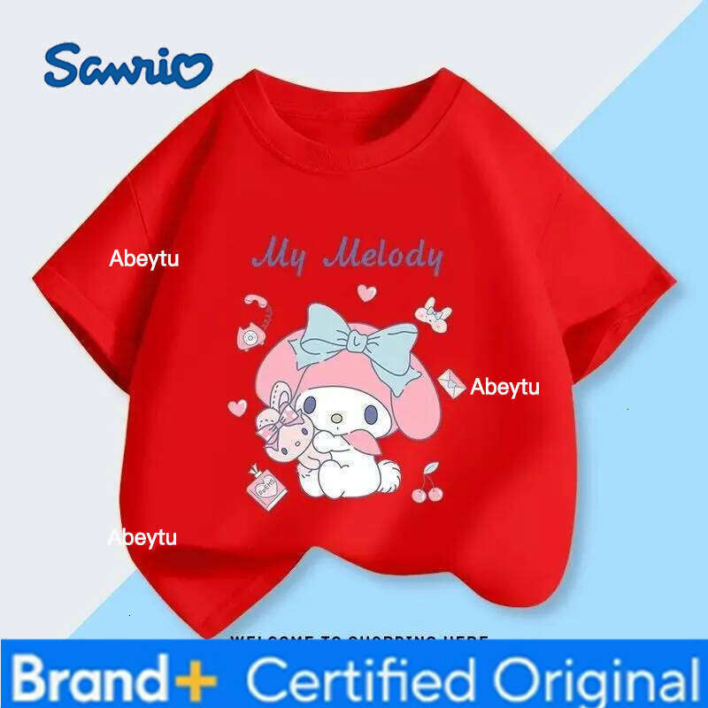 Sanrio HelloKitty My Melody Girl Short sleeve Boy t-shirt Pure cotton Cartoon Sweet and cute Jacket Children's clothing Kids H260120
