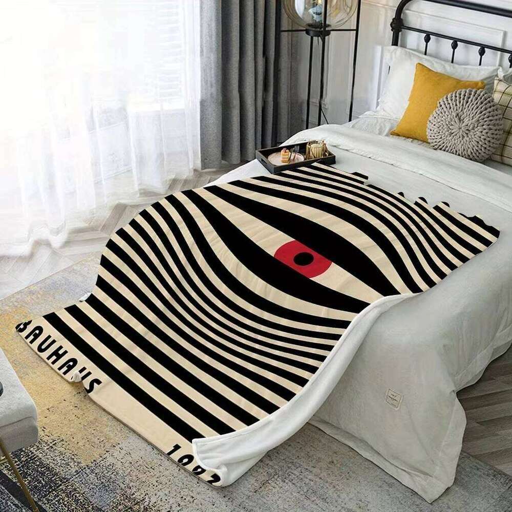 Bauhaus Eye Flannel Blanket Retro 1923 Stripe Pattern Red Black Beige Art Sofa Throw Living Room Warm Soft Flat Print W260120