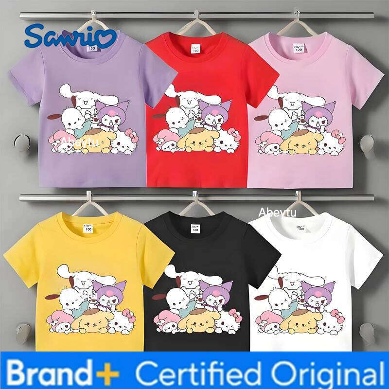 Sanrio Teen Cotton Kids Street Cartoon Playful Printed Outdoor Comfortable Casual crew neck T-shirt Boys Girls Tops H260120