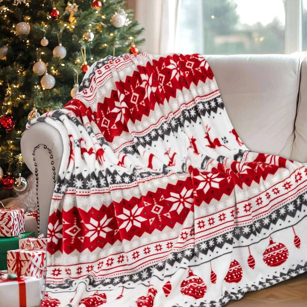 Christmas for Couch - Holiday Flannel Fleece Blanket with Reindeer & Snowflakes | Warm Winter Cabin Throw Decor, W260120