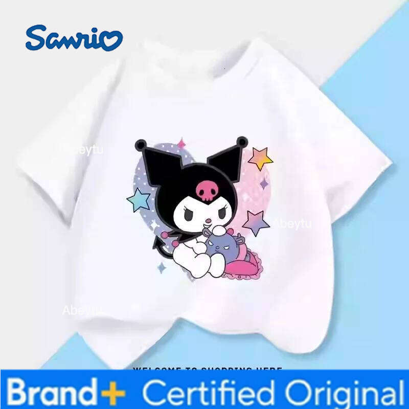 Sanrio Kuromi Melody Pure Cotton Short-sleeved T-shirt for Boys and Girls Summer Clothes Korean Style Loose Versatile Cartoon Tops H2601201