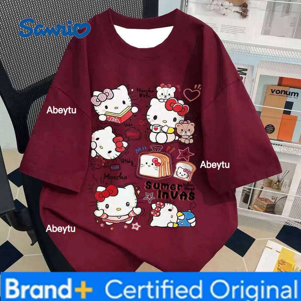 Sanrio New Cute Hello Kitty 3D Printed Ins Summer Fashion Brand Cartoon Student Party Korean Version of Men and Women Short-sleeved T- H260120