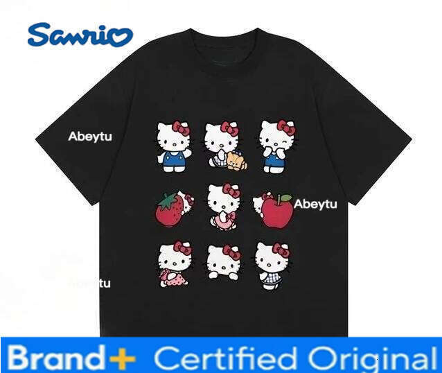 Sanrio Miniso 2026 Hello Kitty Printed Loose and Casual Cute Fashionable Round-neck Short-sleeve Versatile Top Women Girls T-shirt H260120