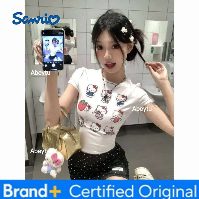 Sanrio Hello Kitty T Shirt Kawaii New Anime Short Sleeved Y2K Women Clothes Summer Fashion Cartoon Selling Casual Girl Tops H260120