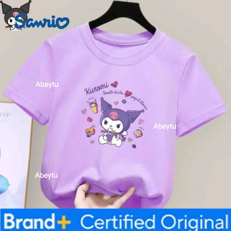 Sanrio Kuromi Kawaii Anime Girls T Shirt Cartoon Round Neck Short Sleeve Summer New Style Stylish Sweet Soft Comfortable Cotton H260120