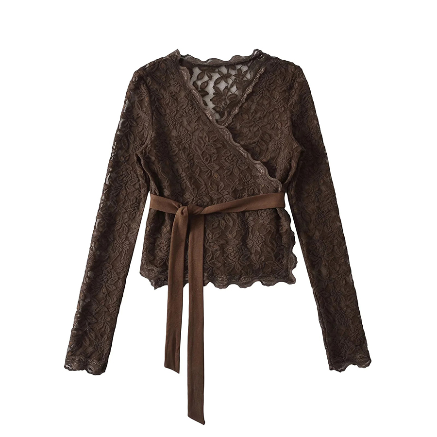 Women's Blouses Blouse Lace Wrap Sexy V Neck Long Sleeve Irregular Hem See Through Sweet Casual Elegant Tops For Autumn