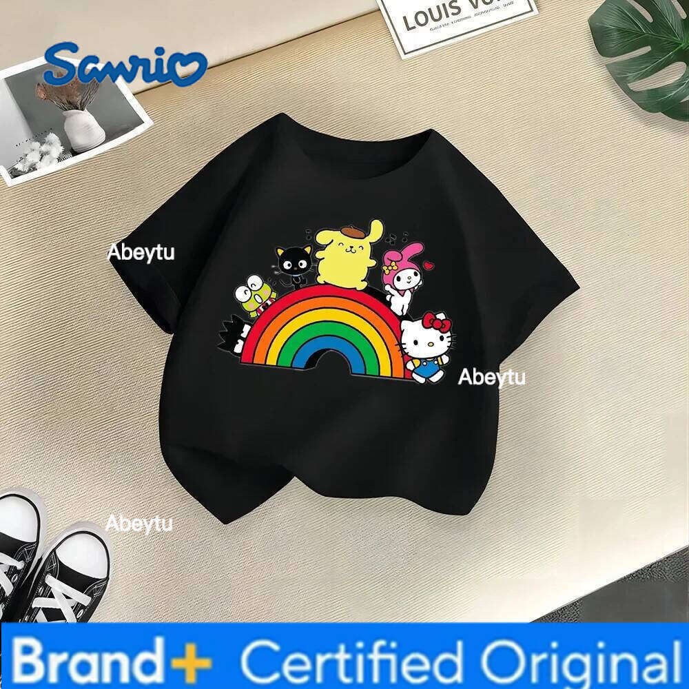 Sanrio Playful Kulomi Summer Cute Cartoon Anime Printing Boy Girl T-shirt Fashion Casual Children's Clothing H260120