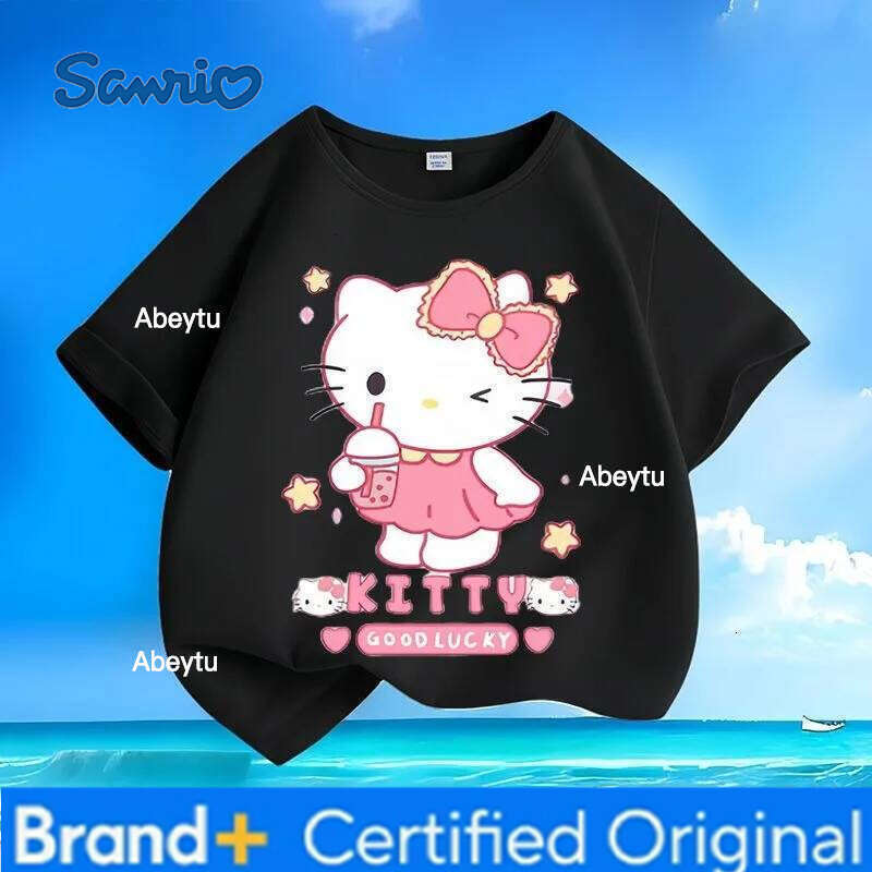 Sanrio Limited Time Hot Sale Cotton Hello Kitty Cartoon Kids T-shirt Summer New Loose Round Neck Casual Tops for Boys Girls H260120