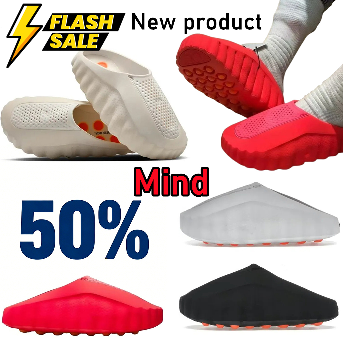 Mind 001 Slide Desginer Slides Slippers New Tech Comfortable Slippers Light Bone White Solar Red Black Chrome Light Smoke Grey Men Women Summer Fashion Shoes