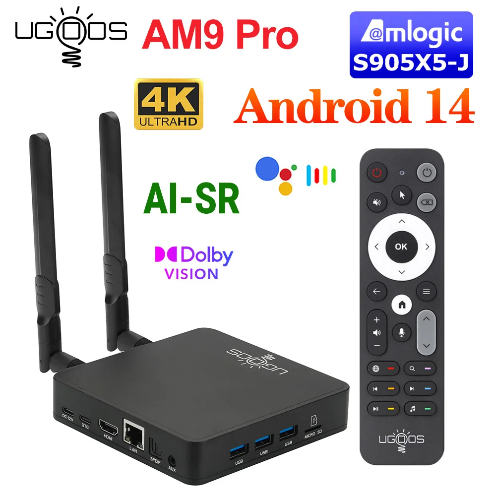 UGOOS AM9 Pro Amlogic S905X5-J Android 14 LPDDR5 4G 64G Smart TVBOX Supoprt AI-SR 4K WiFi6 BT5.2 1000M Upgrade From AM9
