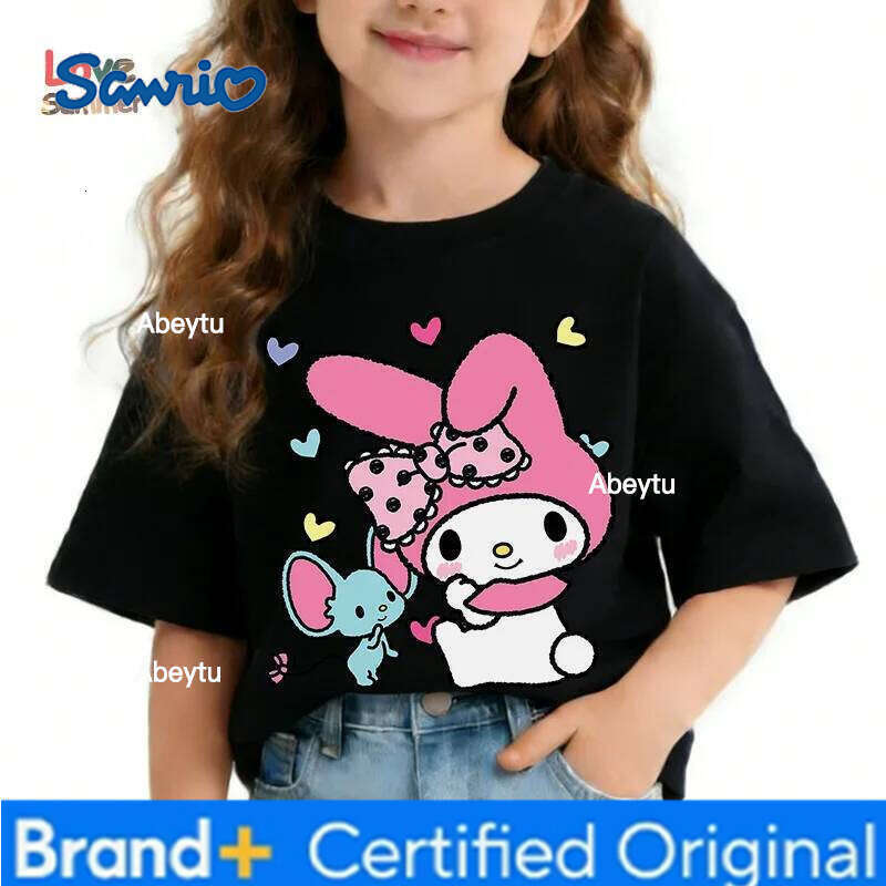 Sanrio My Melody Cute Cartoon Kuromi Family Tour T-Shirt O Neck Short Sleeve Pink Blue Casual Summer Top for Comfy H260120