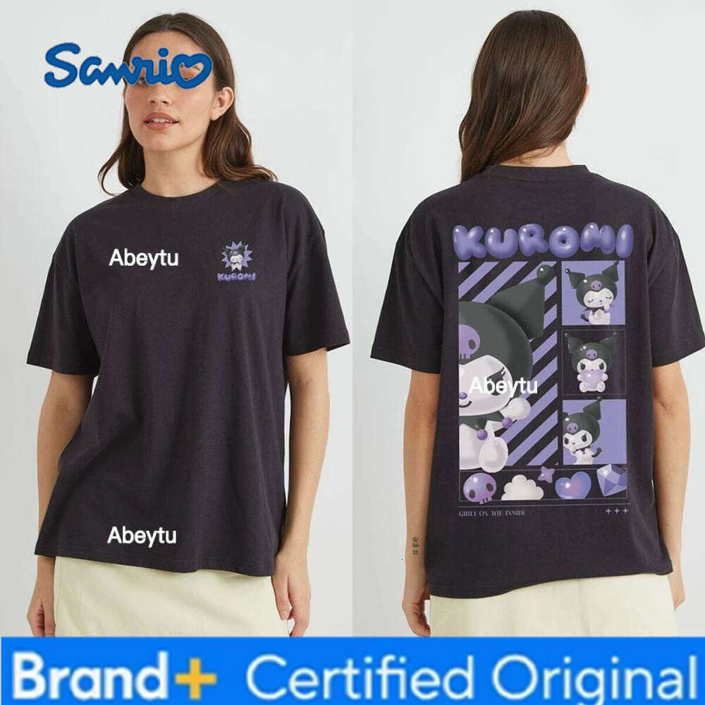 Sanrio MINISO Kuromi Purple Graphic T-Shirt Oversized Y2k Short Sleeves Street Comfortable Fabric Harajuku Female Male Clothing Tees H260120