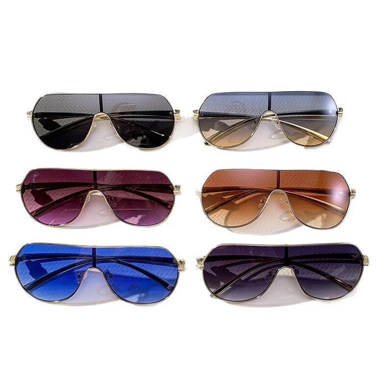 Luxury Brand Designer Sunglasses One-Piece Sunglass European And American Large Frame Integrated Driving Sunglass Sun Protection Sunglass For Women Hi
