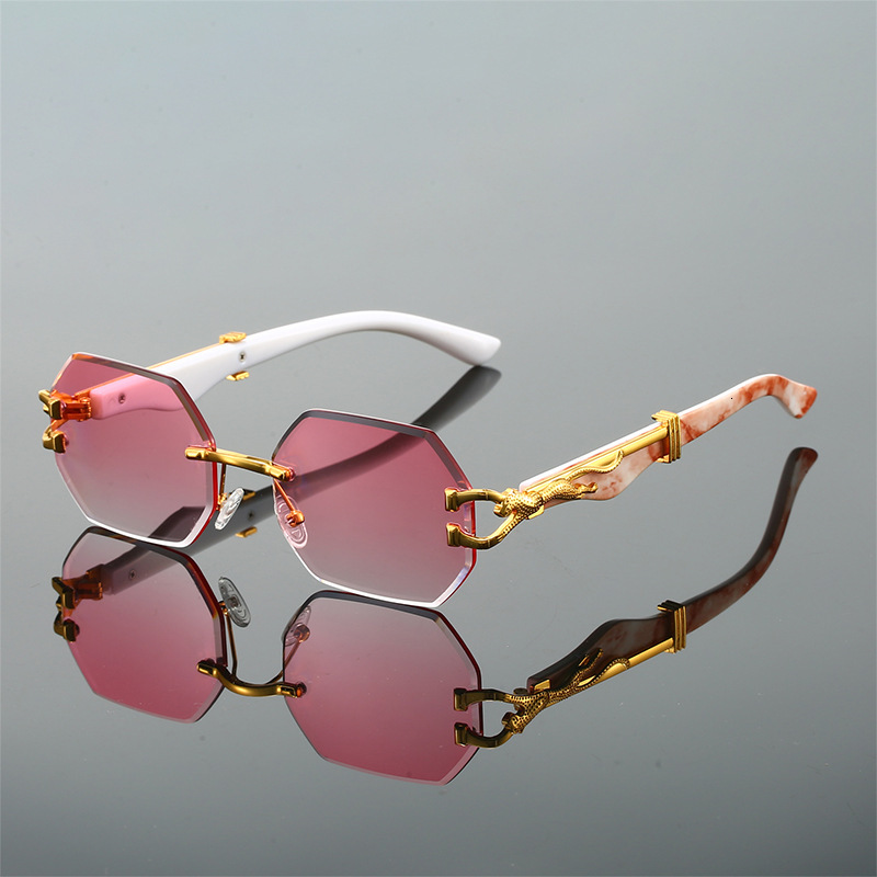 Luxury Brand Designer Sunglasses New Frameless Cut Edge Leopard Head Irregular Sunglasses European And American Fashion Retro Trendy Internet Celebrit