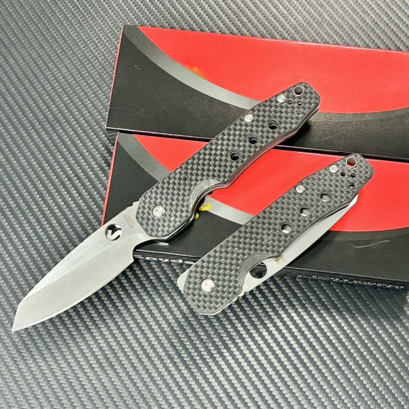 Large SMF carved Strider Logo D2 titanium carbon fiber copper washer folding knife outdoor camping fishing EDC tool