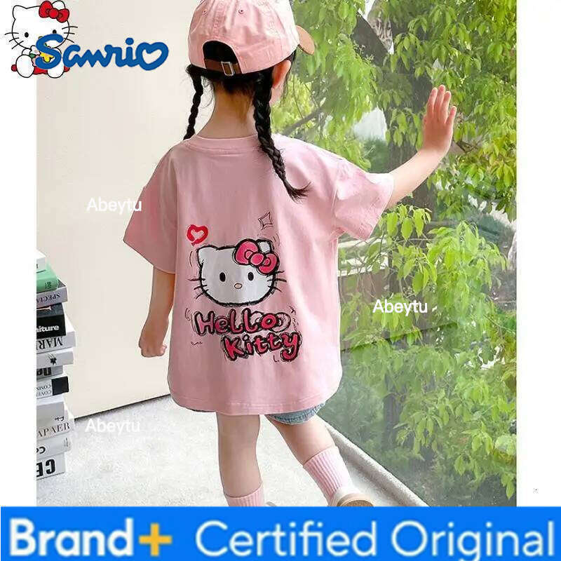 Sanrio Hello Kitty Anime Girls Short Sleeve Cartoon Kawaii t Shirt Summer New Sweet Breathable Skin Friendly Soft and Fashion H260120