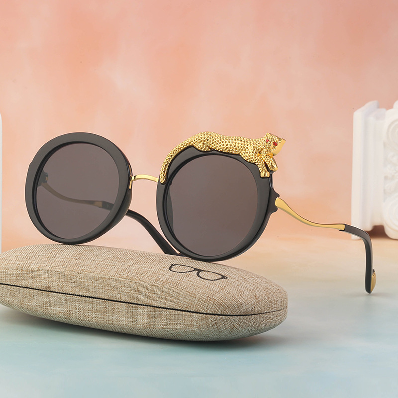 Luxury Brand Designer Sunglasses Steampunk Leopard Sunglae For Women, European And American Style, Unique Round Frame Sunglae, Cro-Border Outdoor Stre
