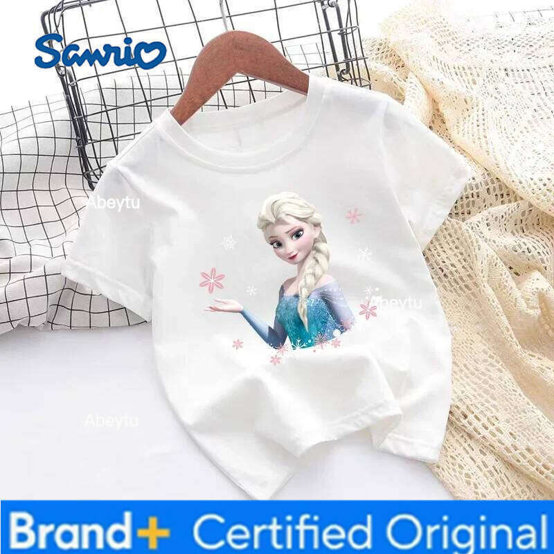 Sanrio Disney Short-sleeved Cotton 2025 New Summer Clothes Girls T-shirt Fashionable Pure White Top Children's Clothing H260120