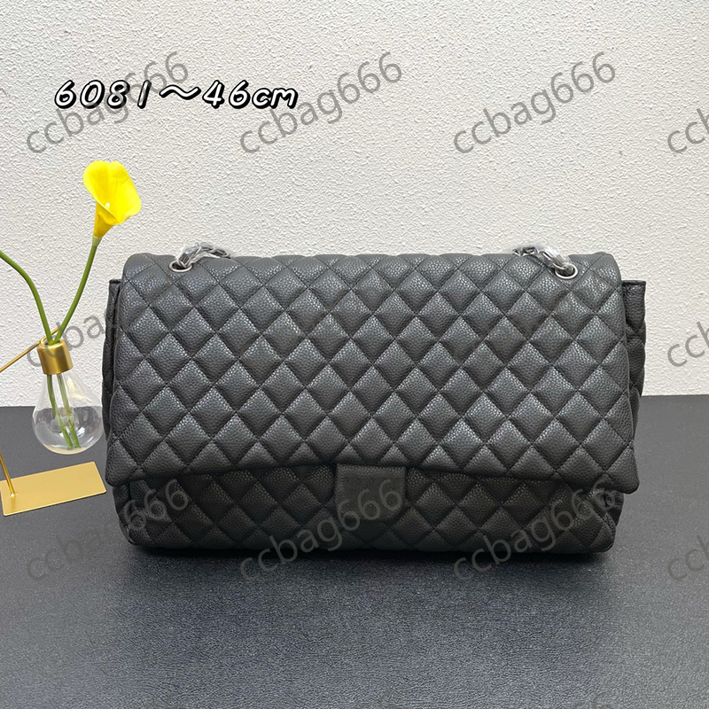 Designer Classic Flap Maxi Calfskin XXL Bags Caviar Leather Aged Gold/Silver Metal Hardware matelasse Chain Crossbody Handbag Lare Capacity Airport Pocket 46X14CM
