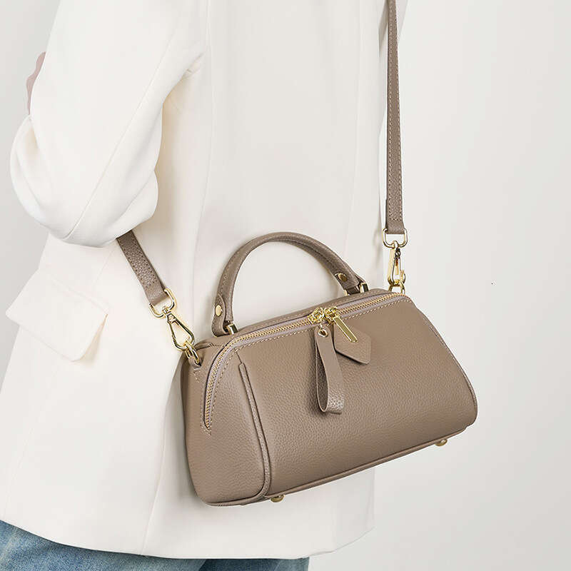Genuine Leather Elegant Women's New Vintage Simple Free shipping Classic Boston Handbag Cowhide Crossbody Shoulder Bag