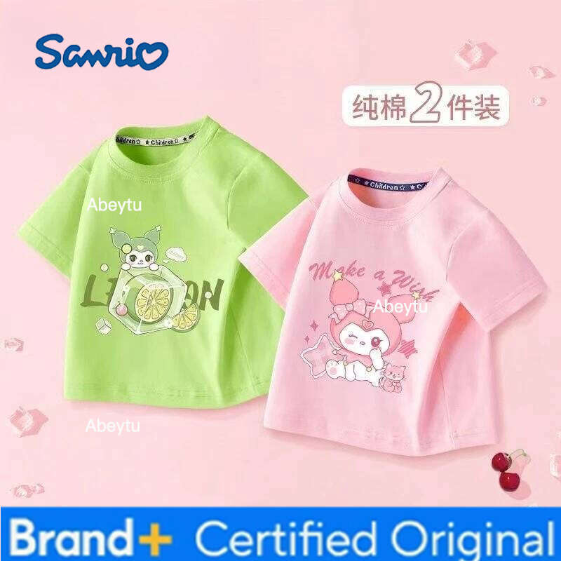 Sanrio 2PCS Baby Girls Cotton Top Kid My Melody Printed Children Autumn Fashion Short Sleeve T-shirt Boy Clothes H260120