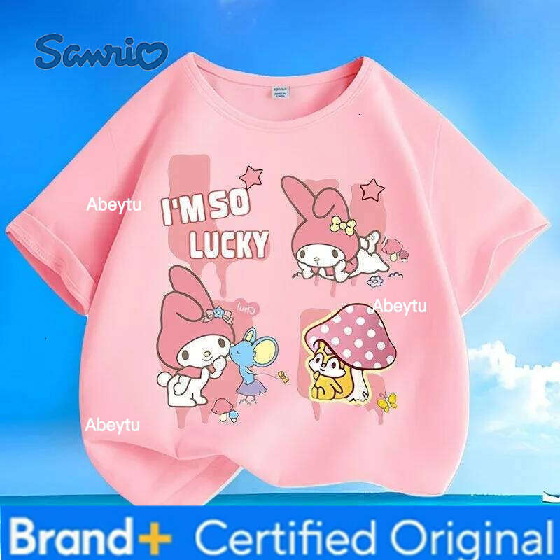 Sanrio Special Sale Summer New Kuromi Print Kids Tees Skin-friendly Breathable Easy Care Loose Versatile Crew Neck Tops H260120