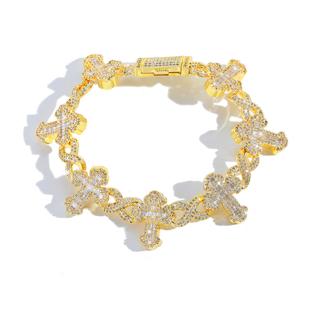 silver hip hop iced out men jewelry cross link bracelets moissanite cuban bracelet ddmysept