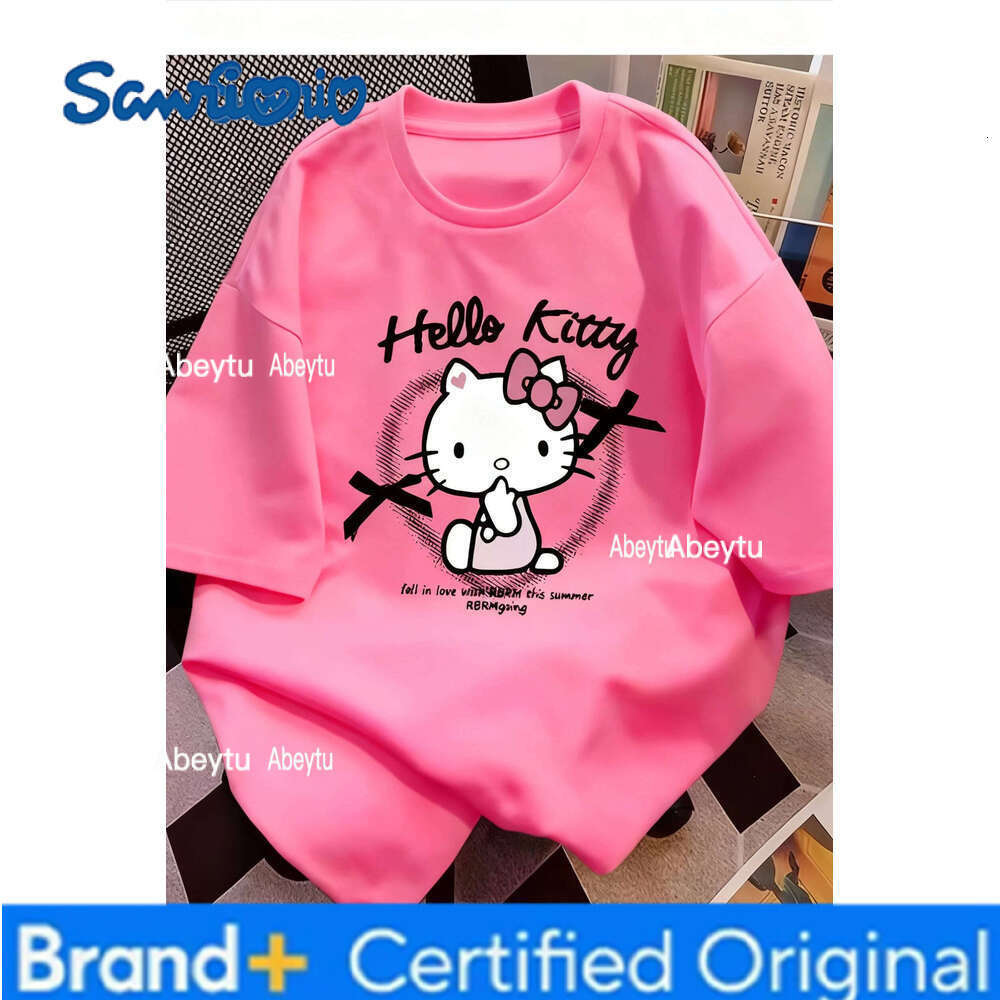 Sanrio 2025 Hello Kitty Printed Short Sleeved Women's Cotton Cute Daily Unisex Top Children's Loose Casual Versatile T-shirt H260120