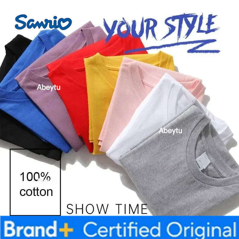 Sanrio Kawaii Hello Kitty Y2K Korea Anime Cute Summer Women's Couple Fashion Loose Comfortable Cotton T-Shirt Tops H260120