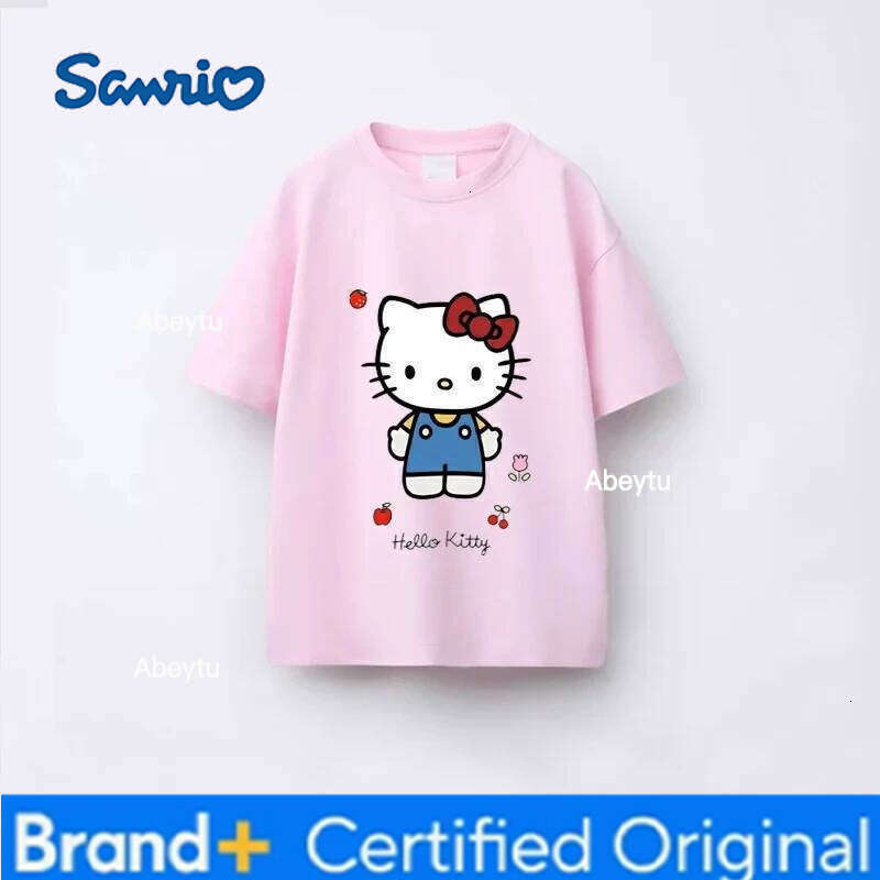 Sanrio Children Clothes Short Sleeve Tees Tops Print Hello Kitty Cute Girls T-shirt Loose Casual Crewneck Kids T Shirts Cartoon Fashion H2601201