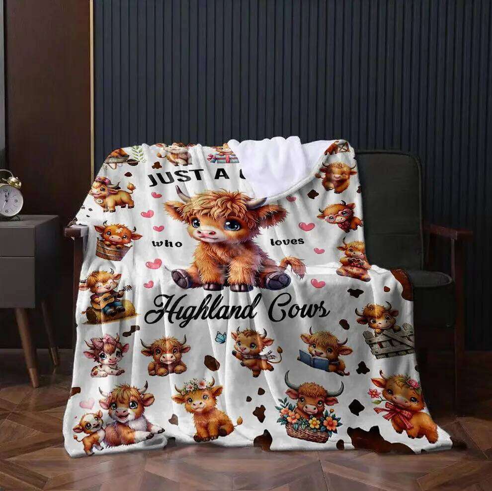 1PC Throw Cute Highland Flannel Blanket Couch Bed Sofa Warm blankets Perfect Festival Gifts for a Girl Boy who Loves Cow W260120