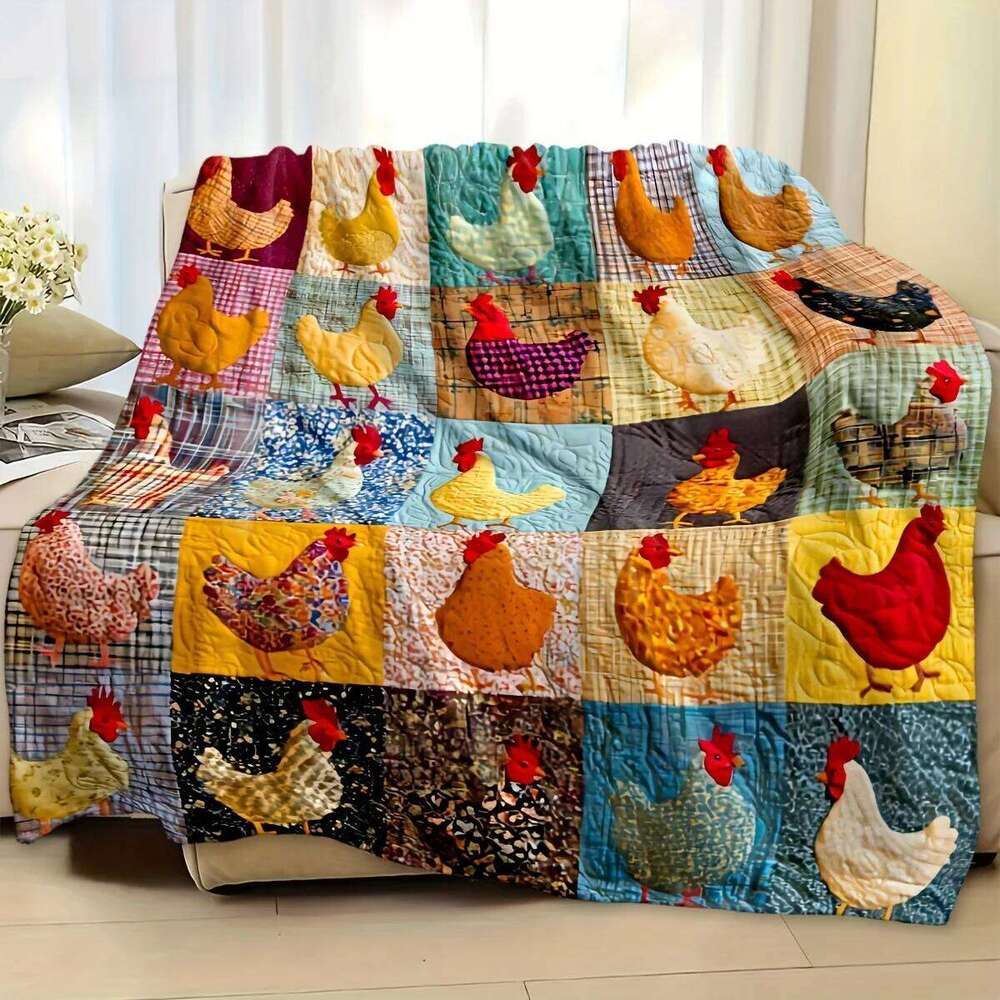 VIKAMA Hen Patchwork Blanket With Fun Words Soft And Skin Friendly Without Shedding Hair Rural Style Decoration W260120