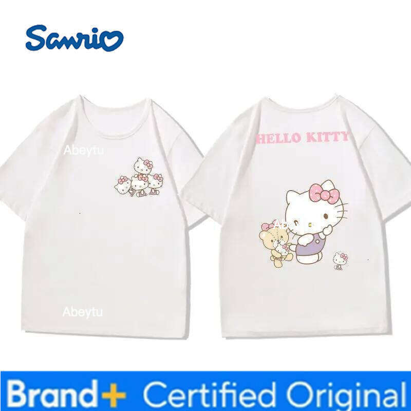 Sanrio Hello Kitty Cartoon Painted Printed T-shirt Summer New Women's Plus Size Loose Casual Trendy Short Sleeved Top H260120