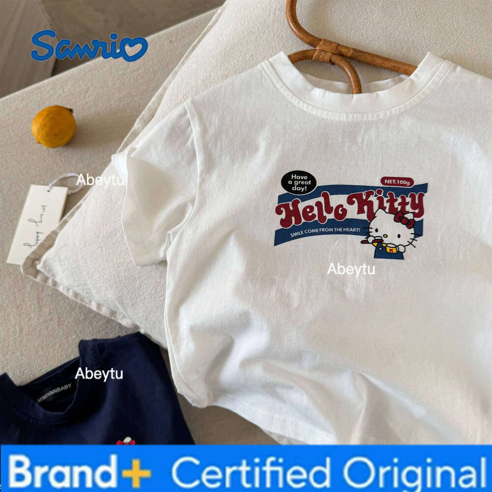 Sanrio Children's short-sleeved 2025 summer boys and girls Japanese cartoon KT cat T baby children's trendy T-shirt White classic H2601201